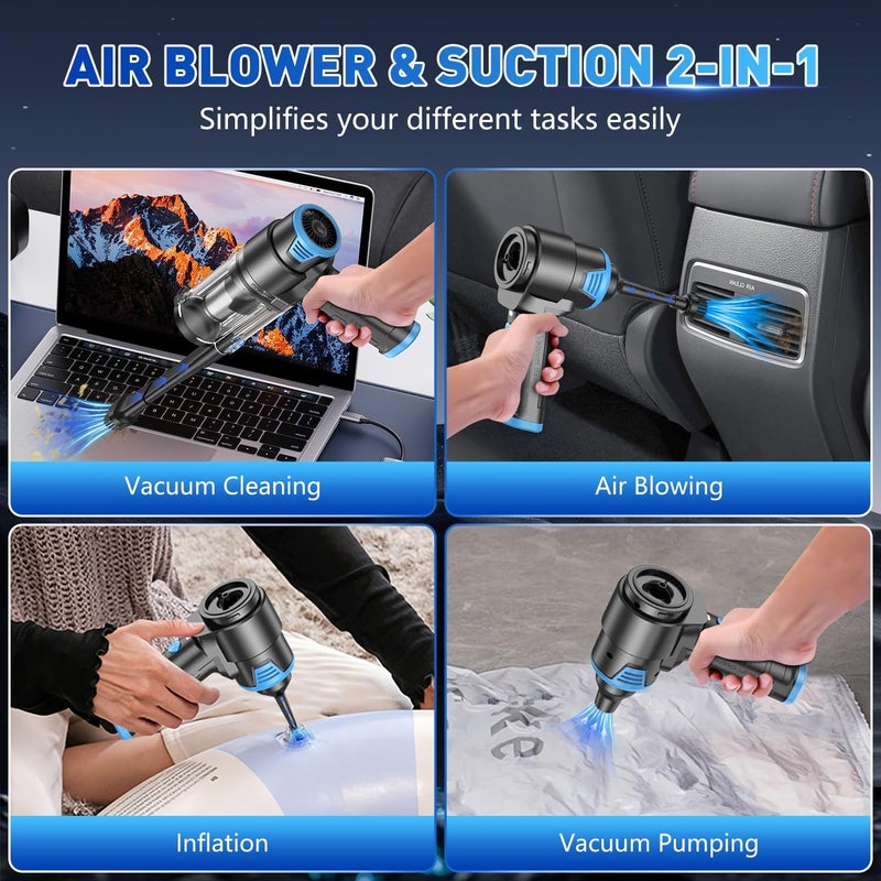 MM Handheld Car Vacuum Cleaner, 16000PA Air Duster & Vacuum Cleaner, 120W High Power Hand Held Vacuum Cordless, Portable Vacuum Rechargeable with Multi-Nozzles & LED Light for Car, Home, Pet, Office - Image 3